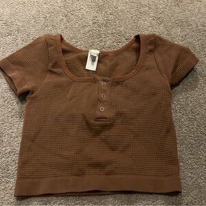 Women’s brown crop top waffle texture